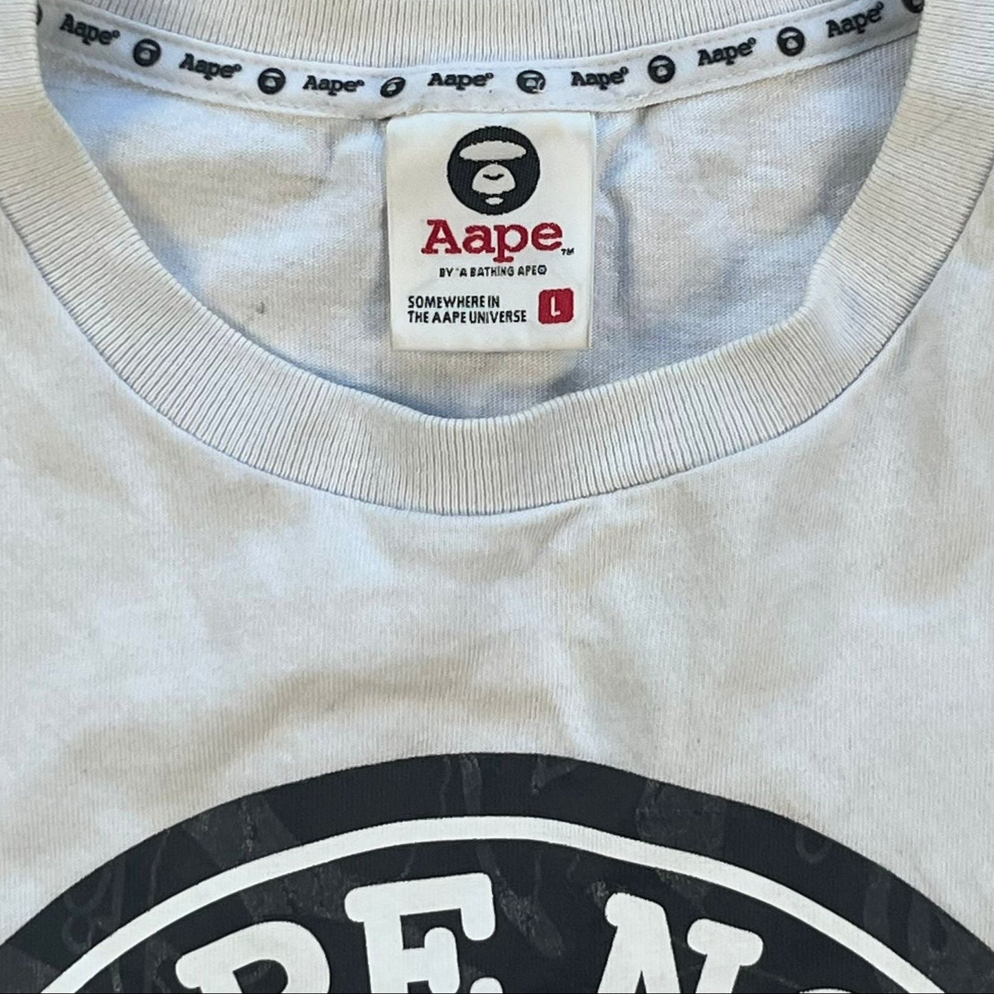 AAPE By A Bathing Ape “AAPE NOW!” Logo Graphic T-Shirt White Black Size L