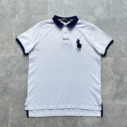 Polo Ralph Lauren Big Pony Custom Fit Polo Shirt – White/Navy Collar – Size L