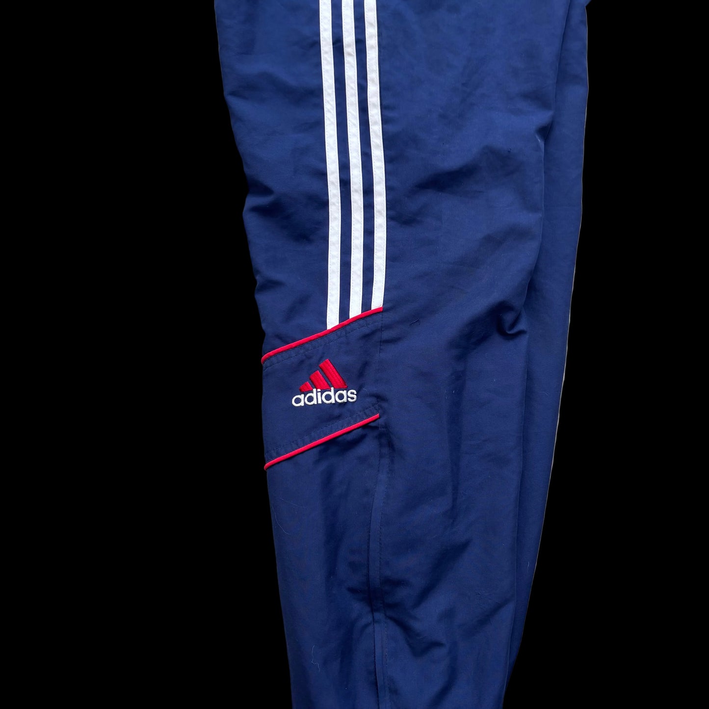 Vintage Adidas 3 Stripe Track Pants Navy Blue Red White Joggers Size S