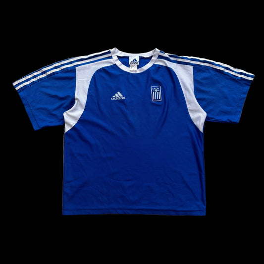 Adidas Greece Football Training Shirt Blue White 3 Stripe Jersey (M)