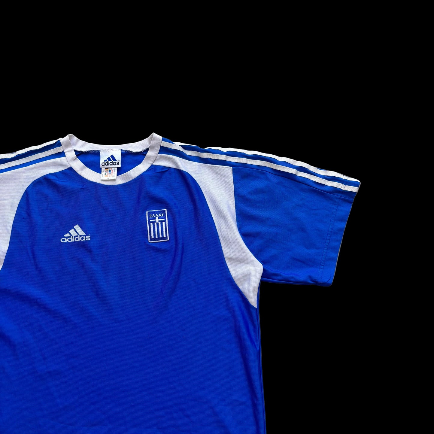 Adidas Greece Football Training Shirt Blue White 3 Stripe Jersey (M)