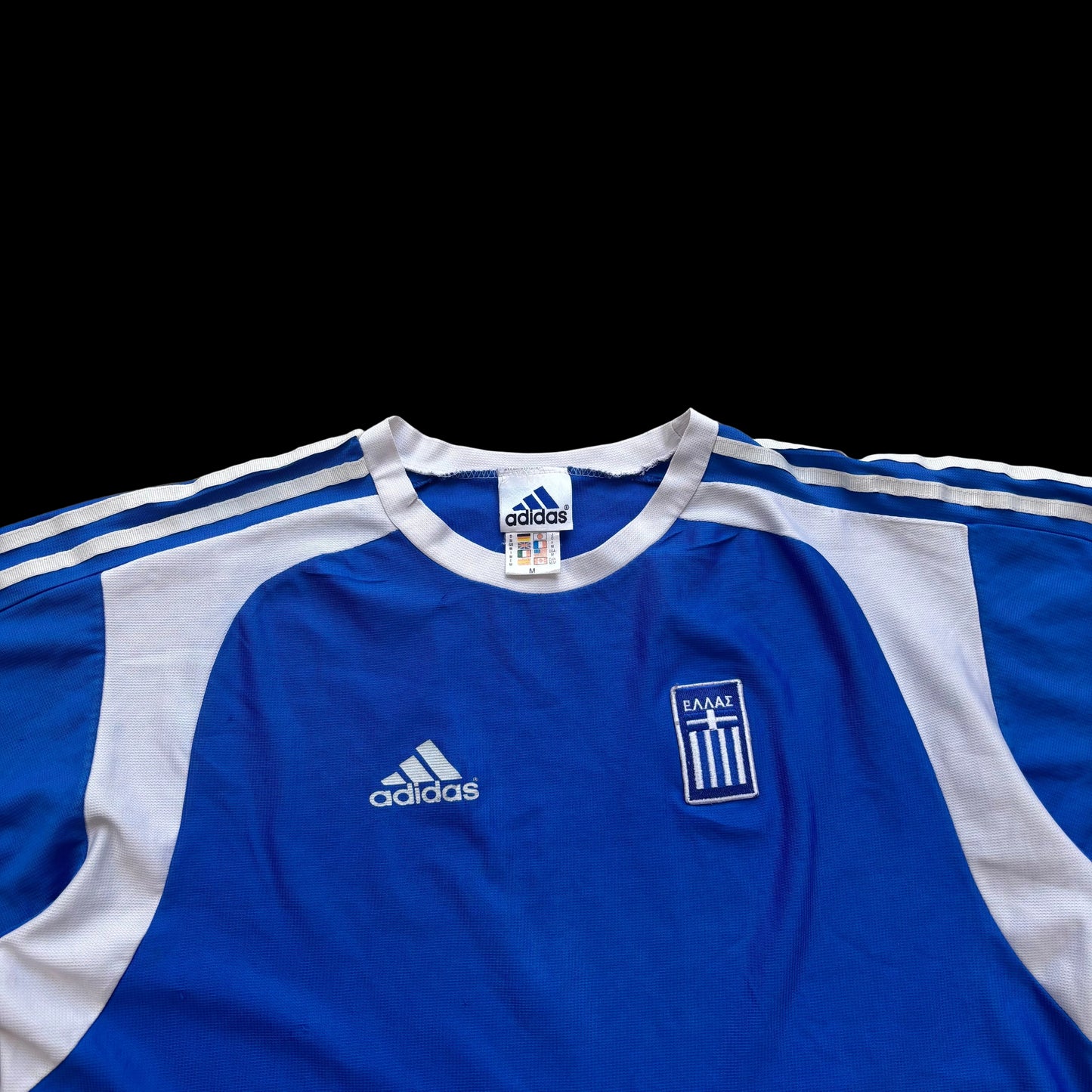 Adidas Greece Football Training Shirt Blue White 3 Stripe Jersey (M)