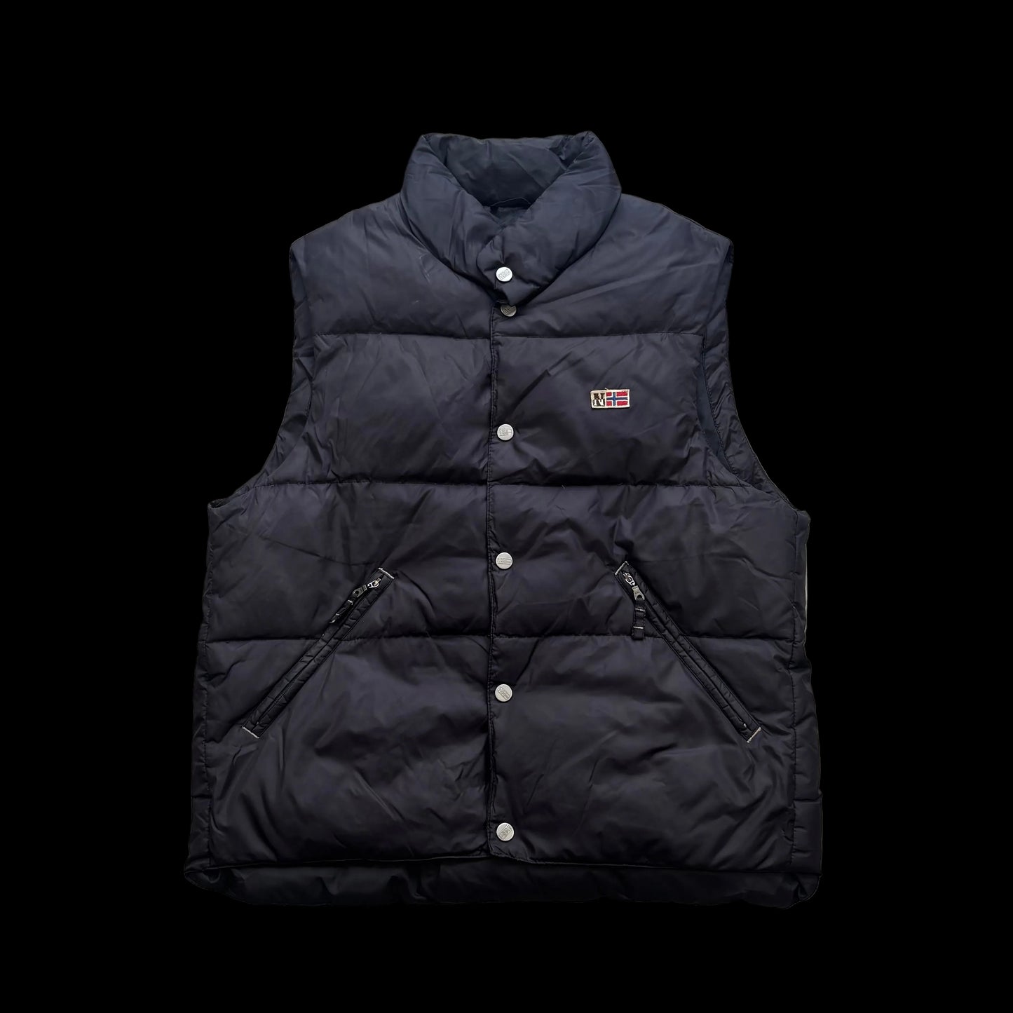 Vintage Napapijri Puffer Gilet Black Sleeveless Down Vest Size S